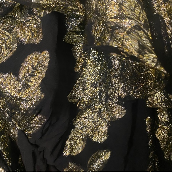 ASOS DESIGN Curve Metallic Frill Mini Dress With Lace Up  Neck In Black Pattern - Picture 10 of 14